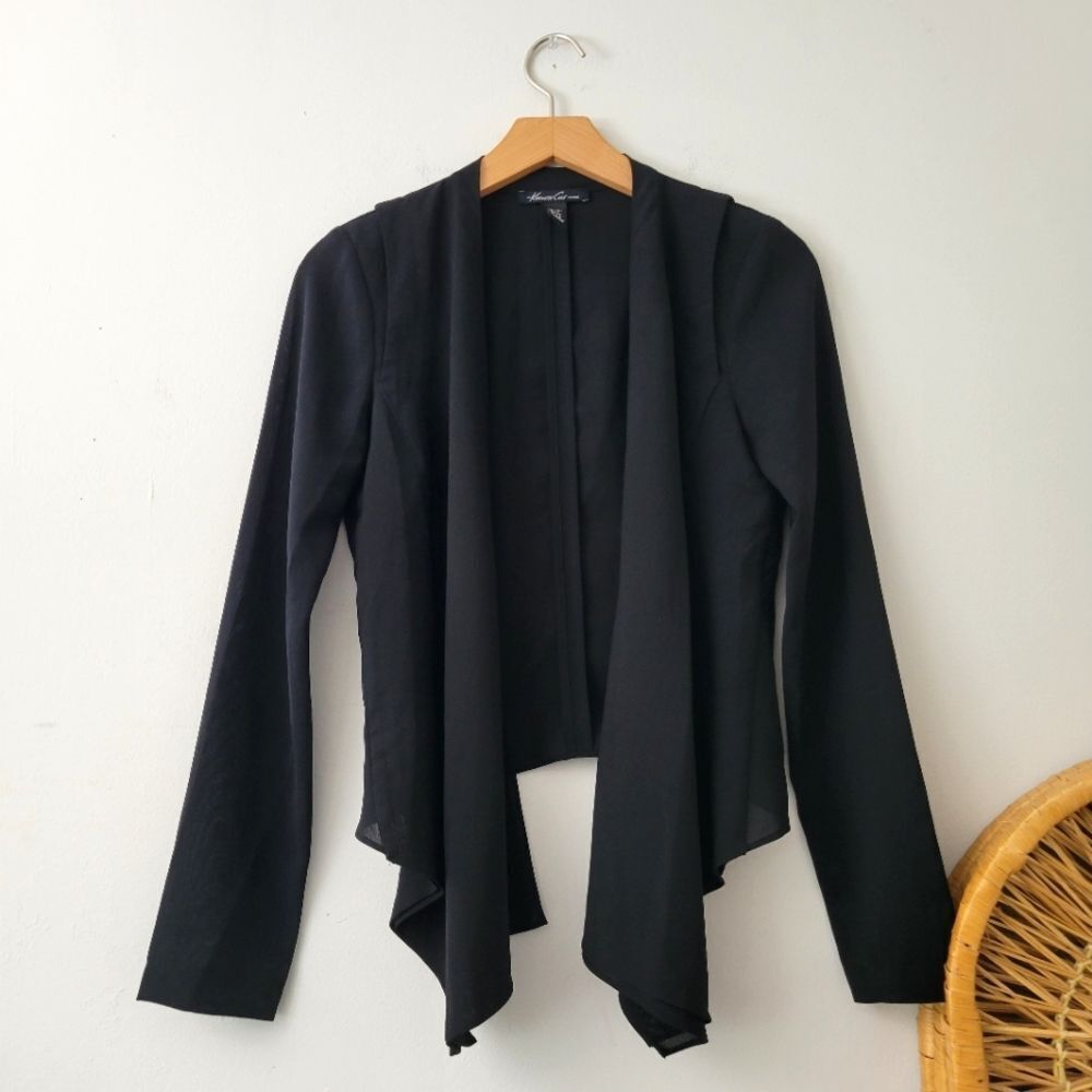 Kenneth Cole New York Waterfall Open Front Jacket XS Black Lightweight Layering